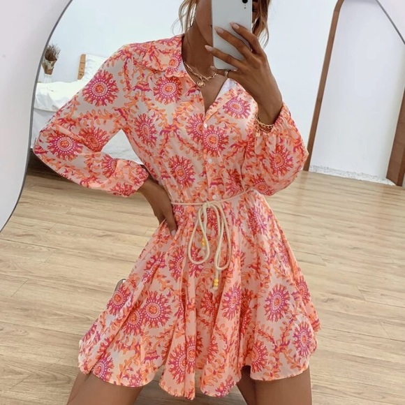 SHEIN Orange and Pink Print Dress - Picture 2 of 3